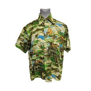 60s - 70s VanCort tropical print pointy long collar Hawaiian button down shirt